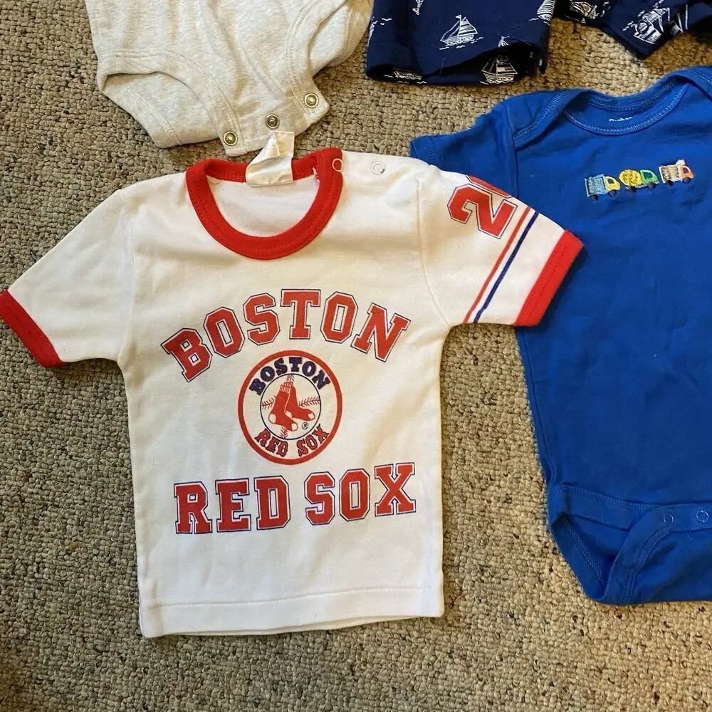 LotOf4 Baby Boys Bodysuit Romper 3-6-12M Mixed Brands Beach Sailboat Sport Cute